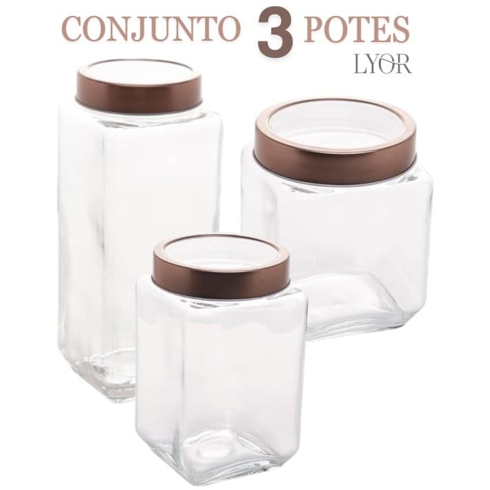 LYOR - Pote de Vidro Com Tampa de Metal e Acrílico Gran Gastro Rosé - Organização - Decoração - Cozinha - Armazenamento