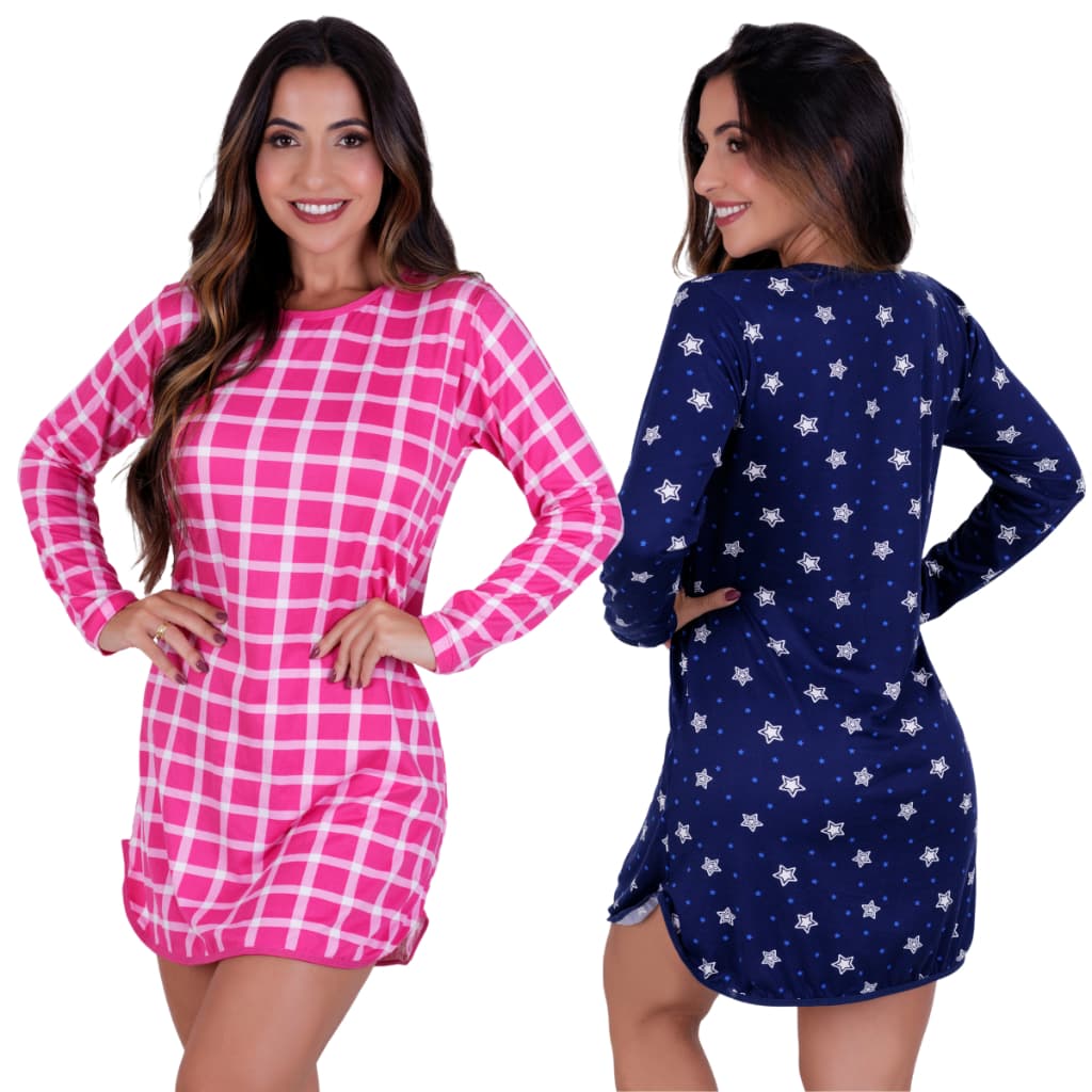 Camisola Virginia Manga Longa Suede Noite Pijama Inverno Roupa Para Dormir