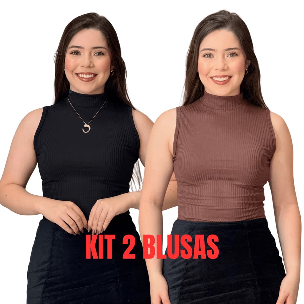 kit 2 Blusa Regatas Femininas Caneladas Gola Alta Conforto e Estilo