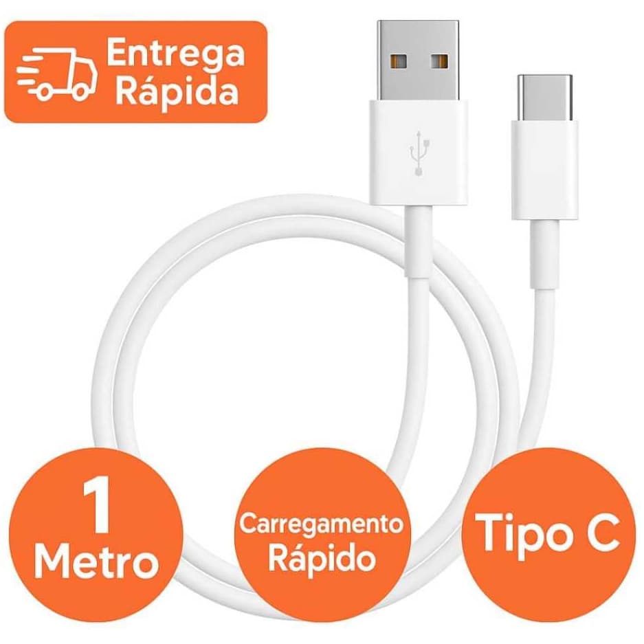 Cabo USB Tipo C Reforçado 1 Metro Carregamento Rápido Turbo Android IOS Compatível iPhone 15