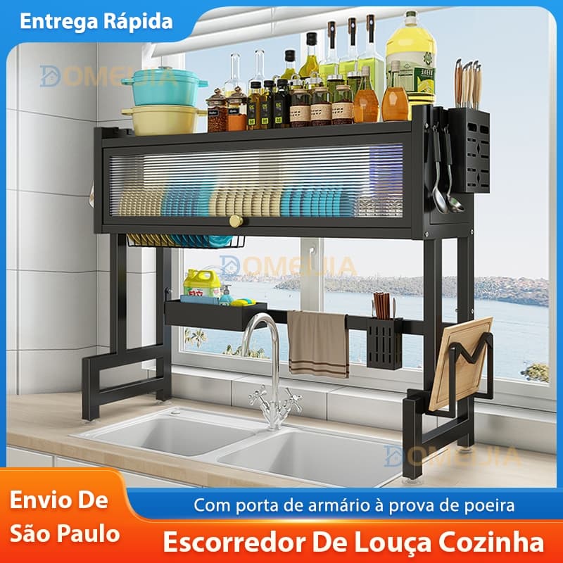 Rack De Pratos Cozinha Suspensa Modula Autosustentavel Escorredor De Louça Organizador Estante Preto Aço inox Branco