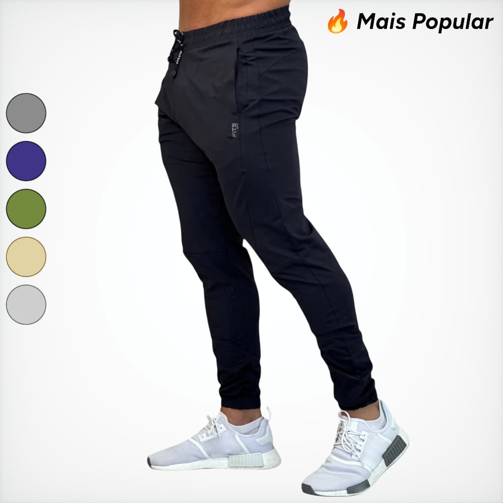 Calça Jogger Masculina Em Poliamida Com Bolsos Para Academia e Cordão Ajustável Fits Gym