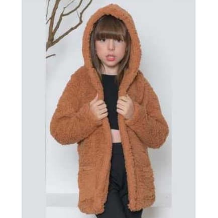 Casaco Sobretudo Teddy Menina Infantil Juvenil Pelinho Capuz Inverno 10 12 14