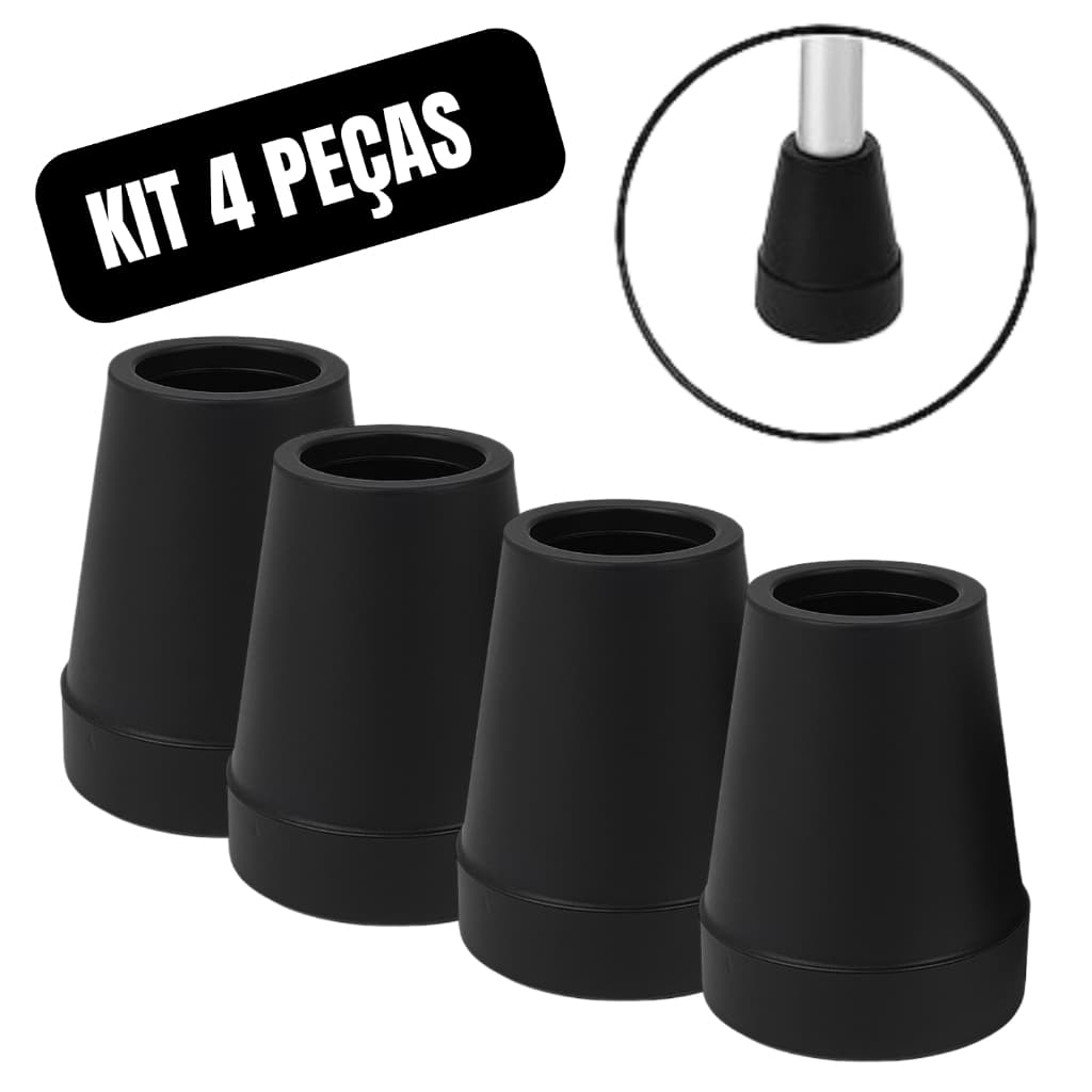 Kit 4 Ponteira Pé De Borracha 7/8" (2,2cm) ou 3/4" (1,9cm) Muleta Bengala Andador e Auxiliar