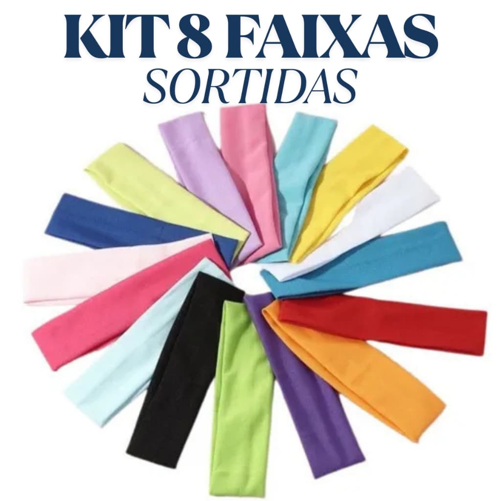Kit 8 Faixas De Cabelo Coloridas Esportiva e Estilosa Moda Versátil Unissex Cores Sortida amarrador cabelo 3079A