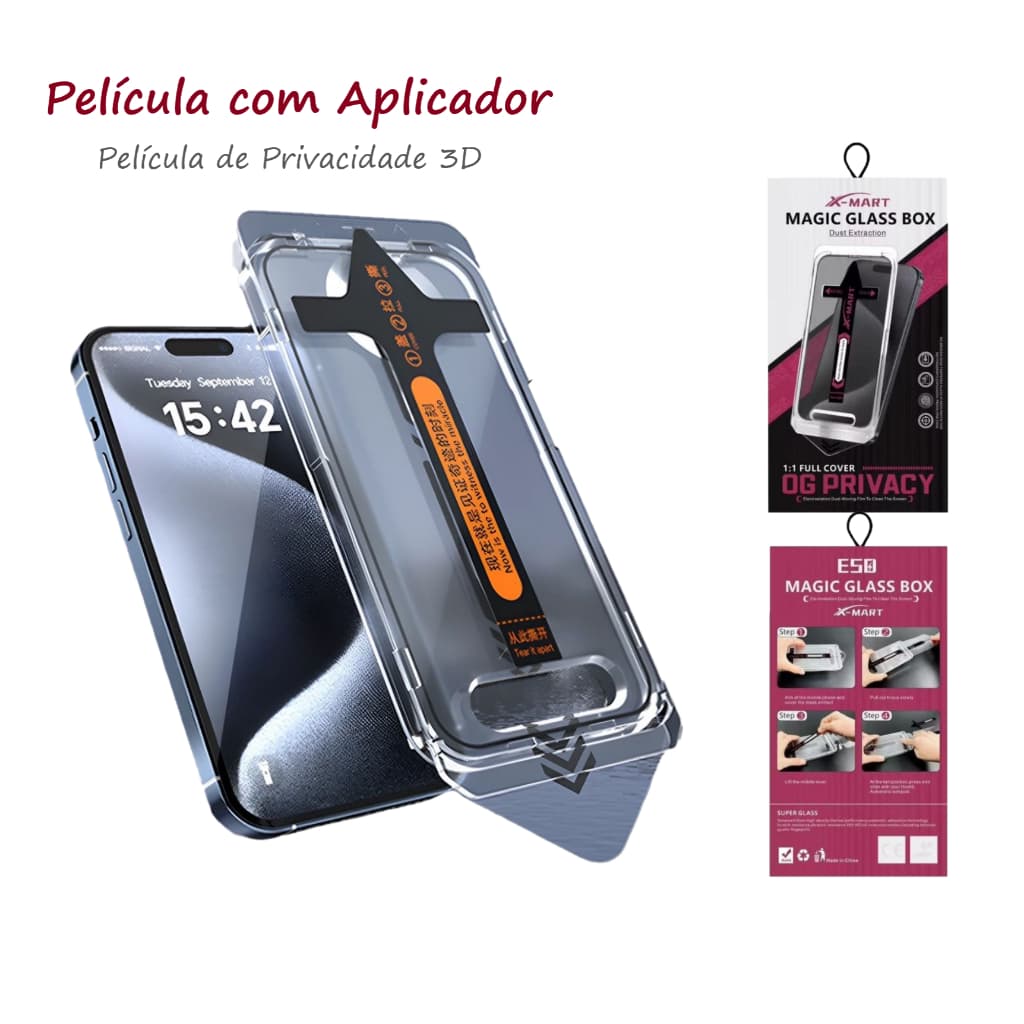 Película Privacidade com Instalador Aplicador Remoção Automática Para Iphone 11 12 13 14 15 16 PRO Max