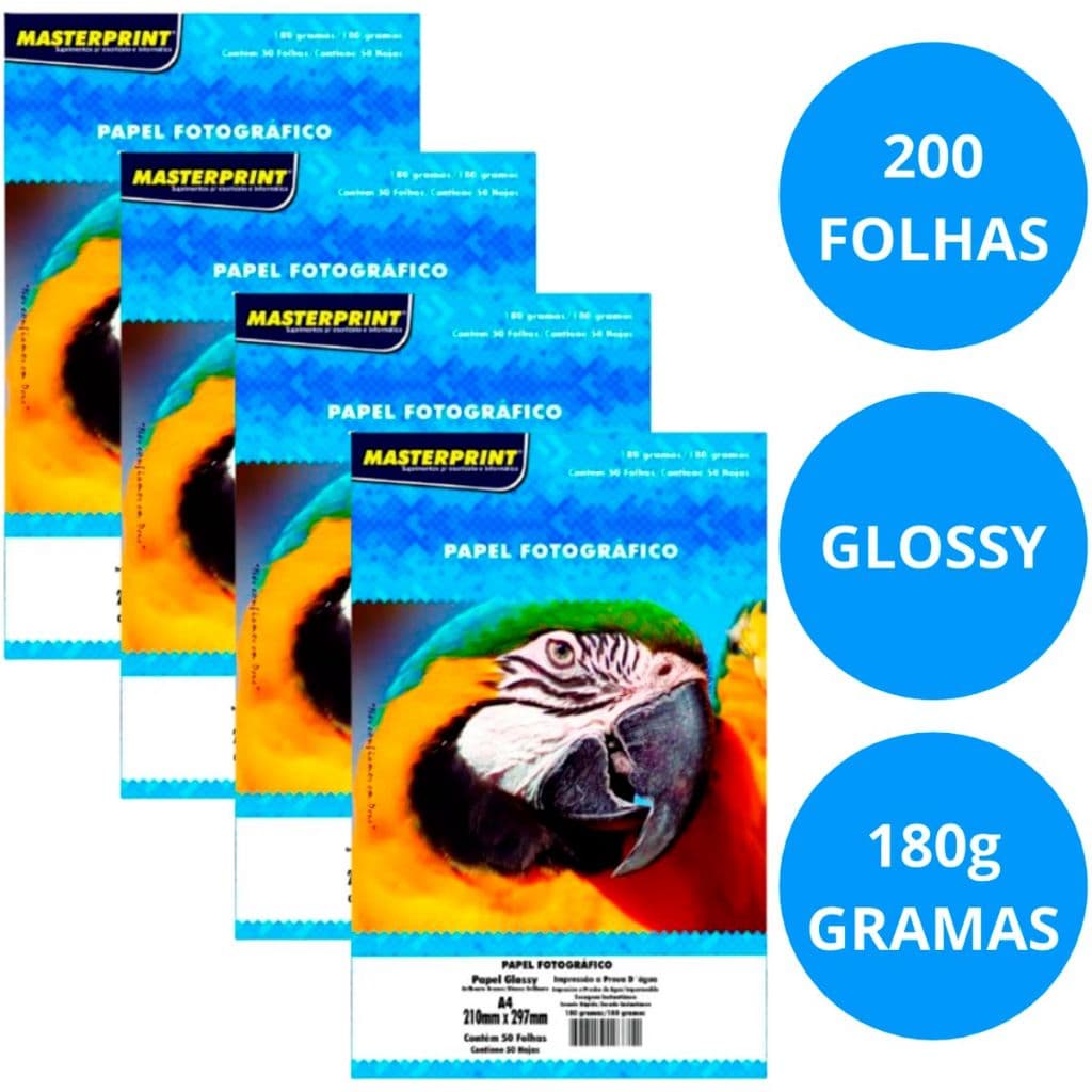Folhas de Papel Fotográfico 180g Glossy Brilho A4 à Prova D'água Resistente MASTERPRINT