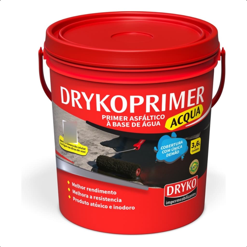 Primer Manta Líquida Asfáltica Dryko Acqua 3,6L Impermeabilizante Telhado Laje Muro Parede