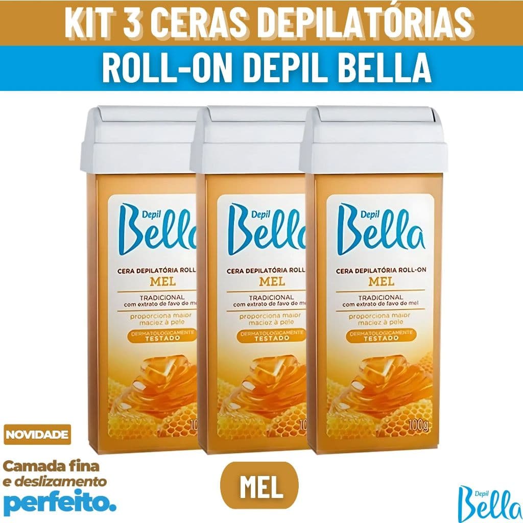 Kit 3 Refil Cera Depilatória Mel Roll-on 100g Depil Bella Depilação
