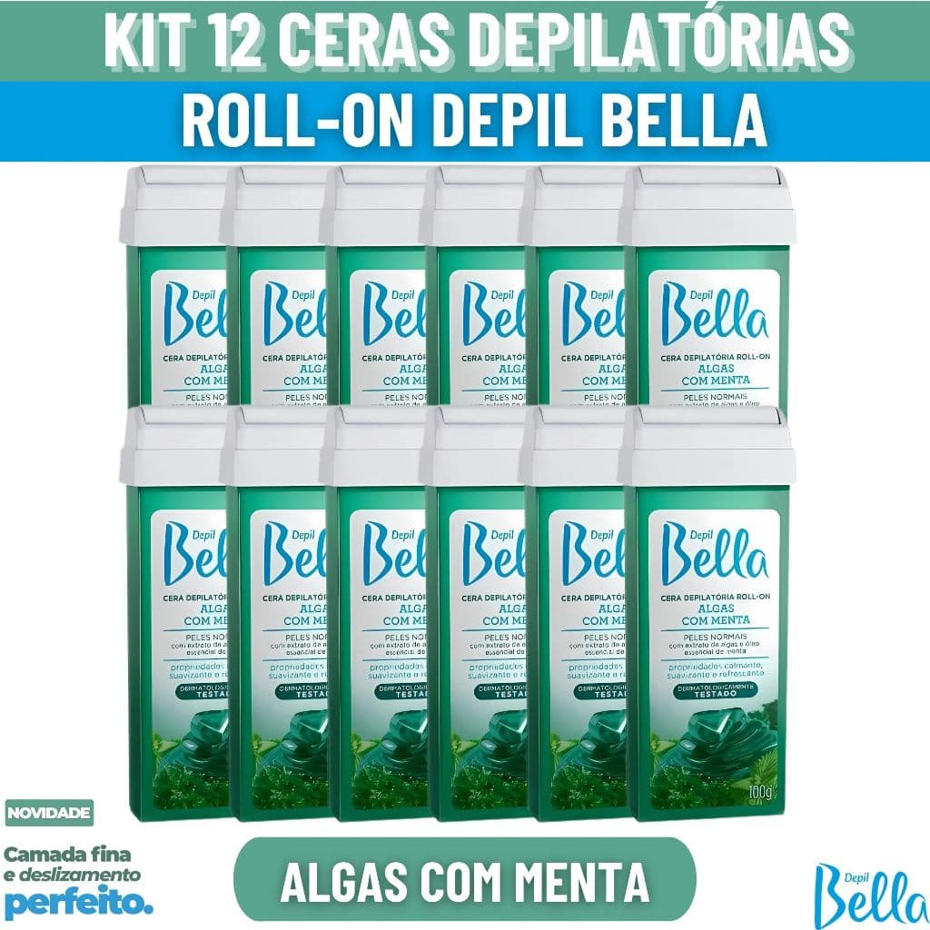Kit 12 Refil Cera Depilatória Algas com Menta Roll-on 100g Depil Bella Depilação