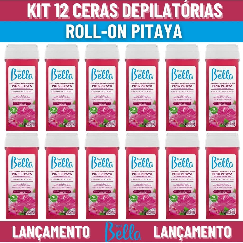 Kit 12 Refil Cera Depilatória Pink Pitaya Roll-on 100g Depil Bella Depilação Lançamento