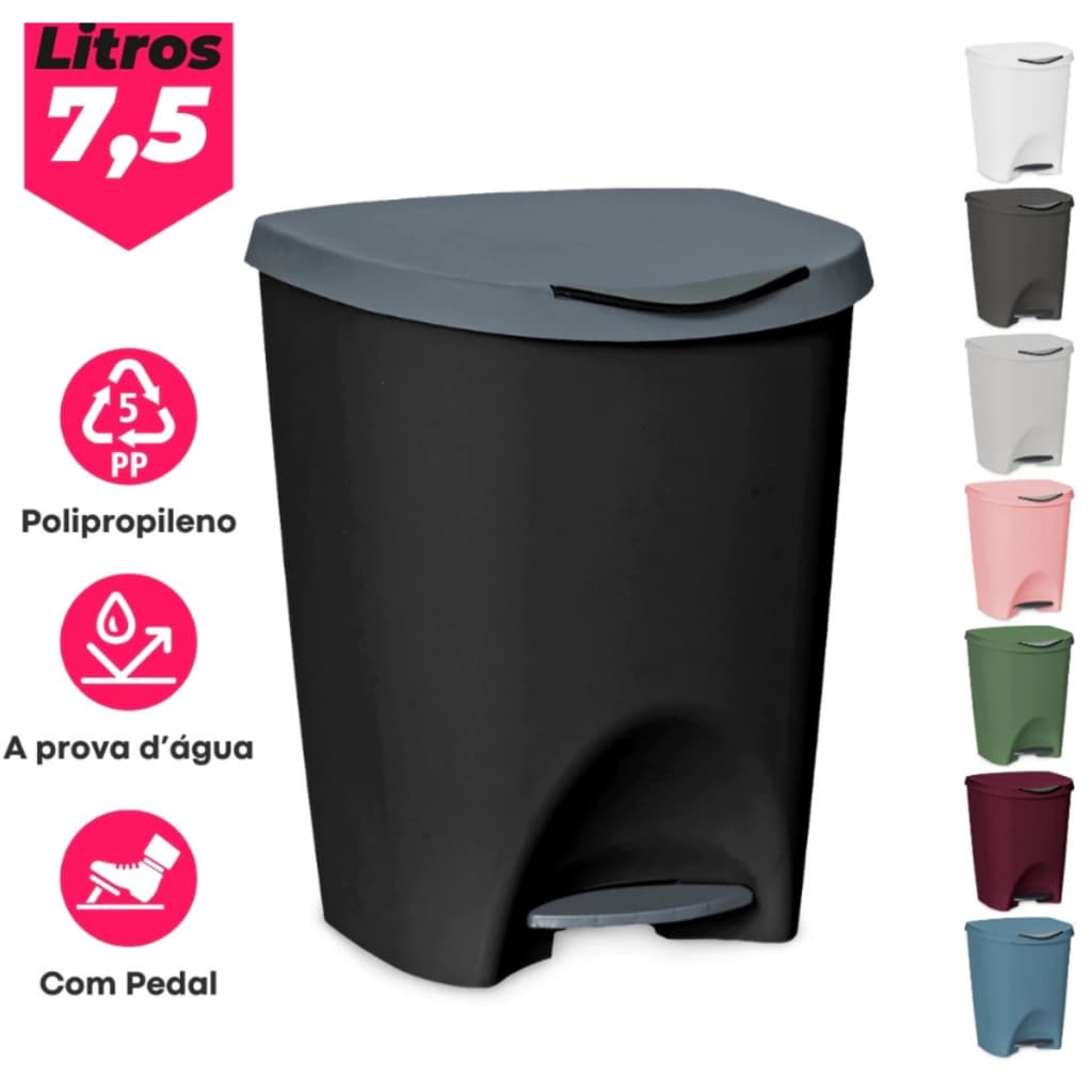 Lixeira com Pedal 7,5 Litros Premium Gourmet Escritório Cozinha Banheiro Quarto - Usual Utilidades