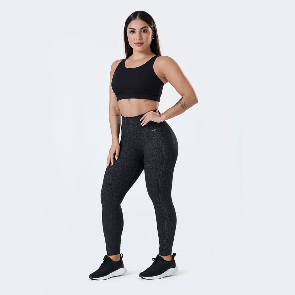 Calça Legging Selene Preta Mescla Conforto Cós Anatômico Academia Sport Esporte