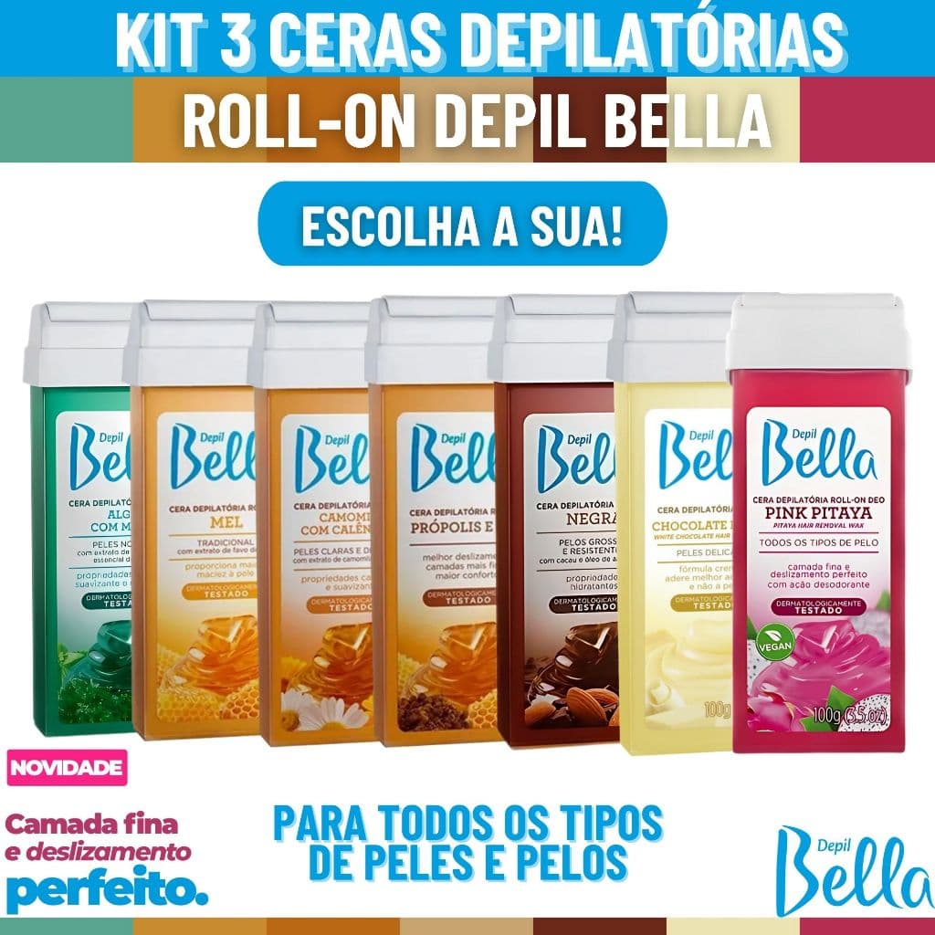 Kit 3 Refil Cera Depilatória Roll-on 100g Depil Bella Depilação Escolha