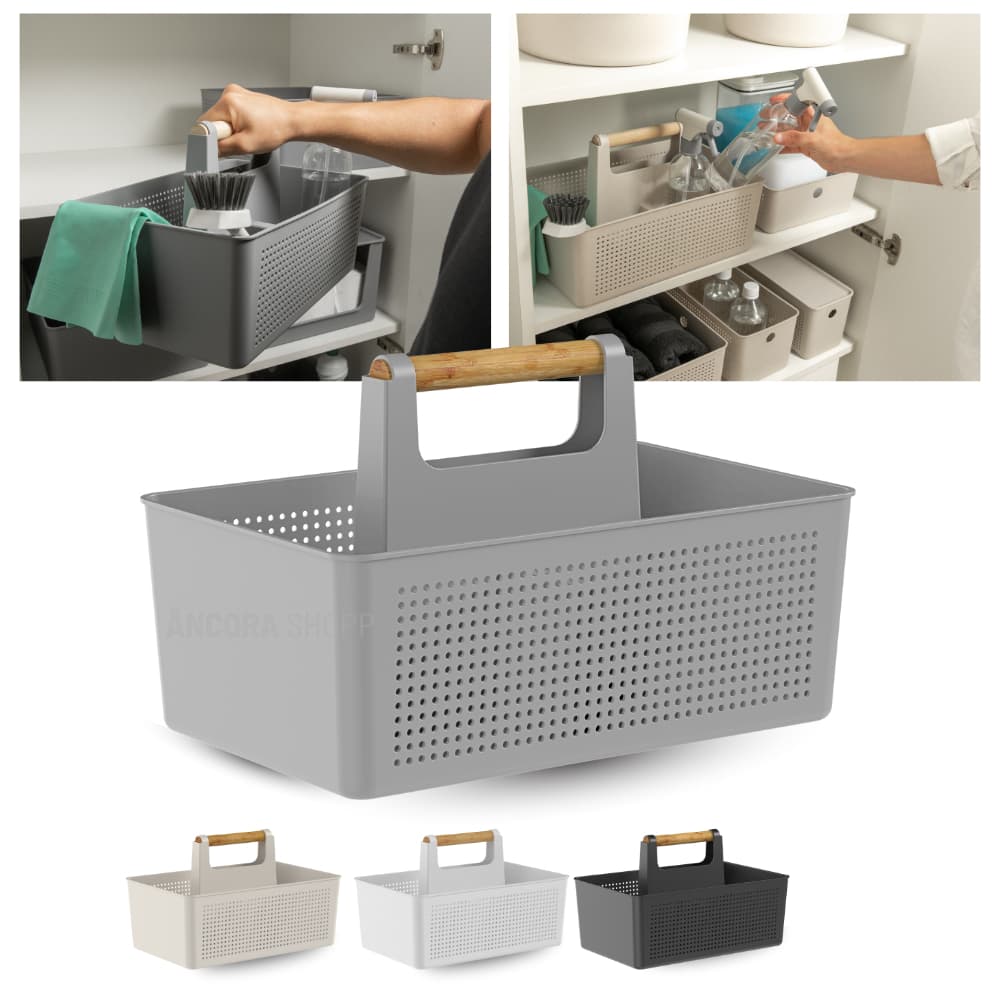 Cesto Organizador de Lavanderia Com Alça 8L Multiuso Para Produtos de Limpeza Armário