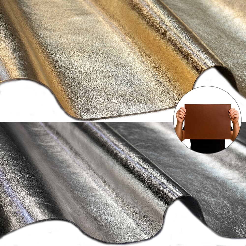 Kit 2 Placas Couro Genuíno 25x35cm Fly Metal - Painel Retalho de Couro Bovino - Acabamento Metálico, Brilho Sofisticado