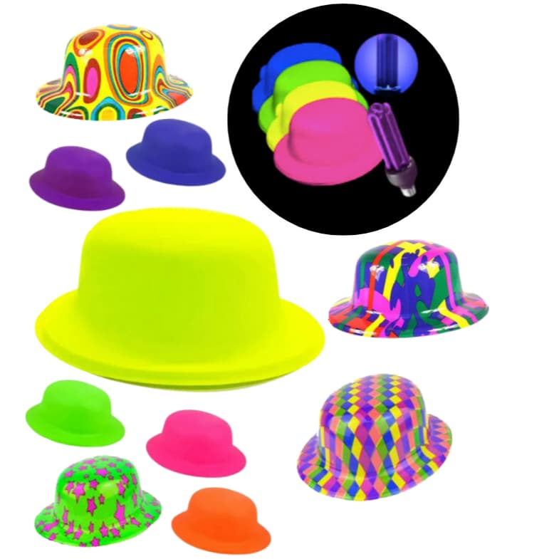 Kit 10 Chapéu Coquinho Fluorescente  NEON e ESTAMPADO Colorido Festa Balada