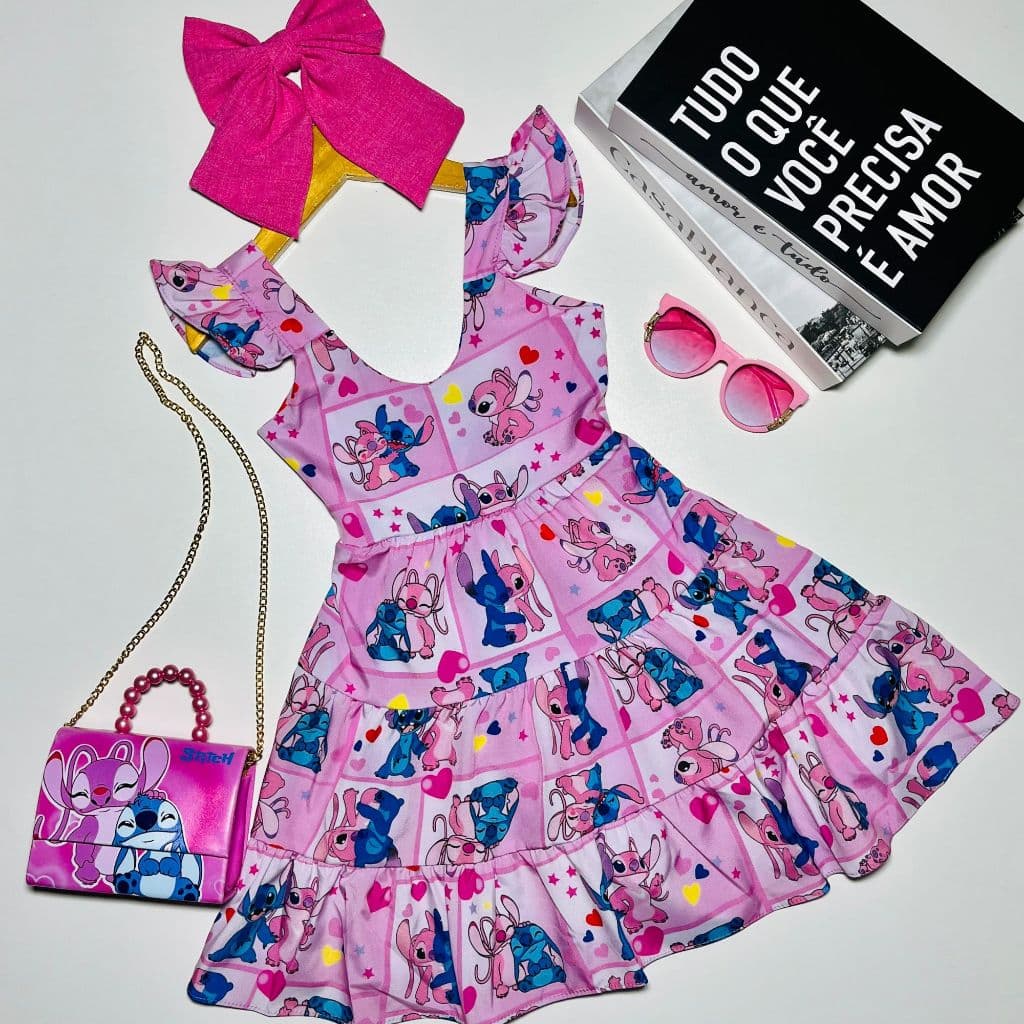 Vestido Infantil Menina Festas Bloguerinha Stitch Soltinho Confortável Verão
