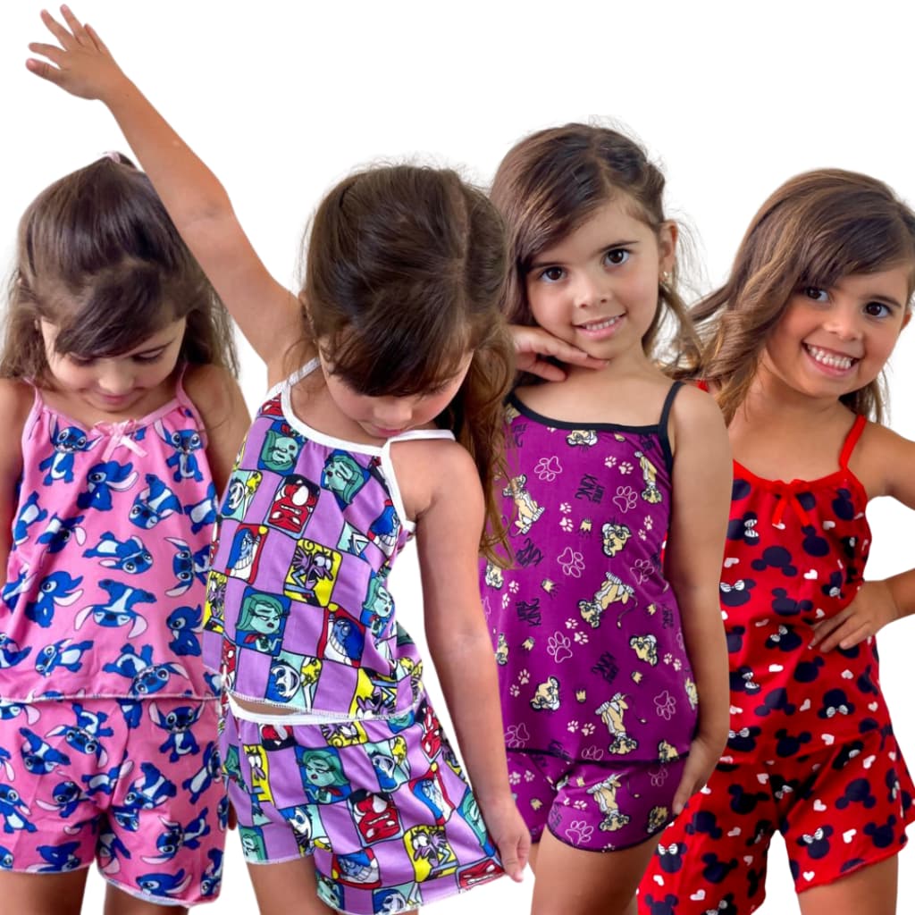 Kit 5 Pijama Infantil Criança Personagem Microfibra Soltinho Conforto Short Dool Blusa Roupa de Dormir Infantil