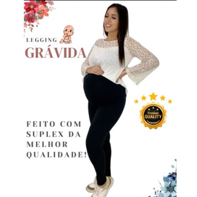 calça Legging Gestante Maternidade Gravida  Cintura Cós Alta Confortável Gestação Preto Fitness