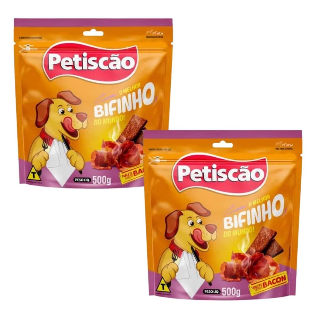 Kit com 2 Pacotes de Petiscão Bifinho Tabletes Sabores Diversos - Petisco Mastigável 500g