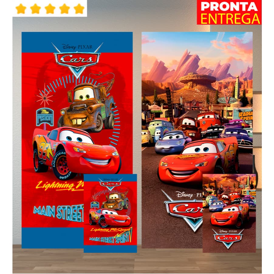 Toalha de Banho ou Rosto/Mão Lancheira Para Escola Infantil Carros Praia Piscina Felpa Estampada