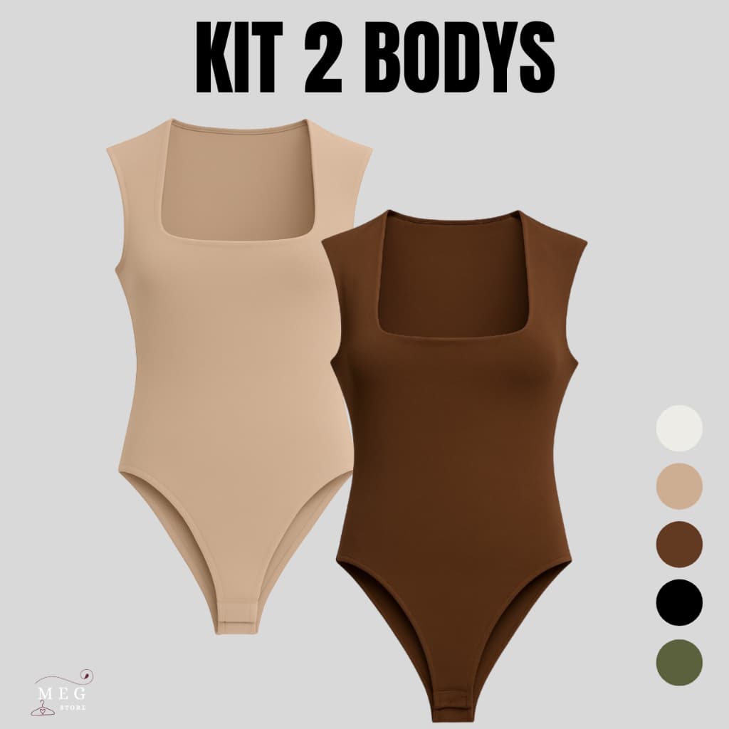 Kit 2 Body Feminino Alça Larga e Decote Quadrado Suplex Moda Blogueira