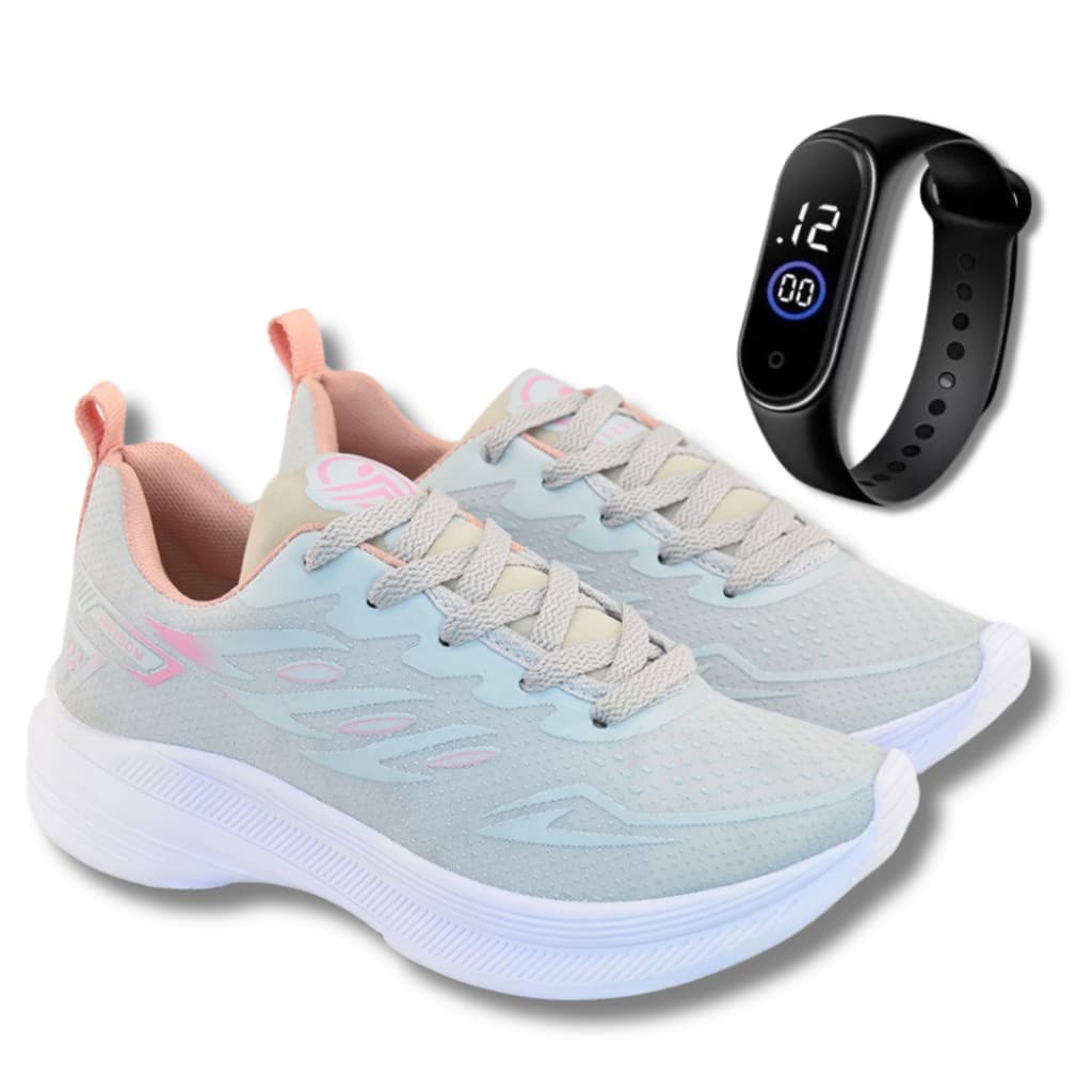 Kit Tênis Feminino Corrida + Relógio Digital Esportivo