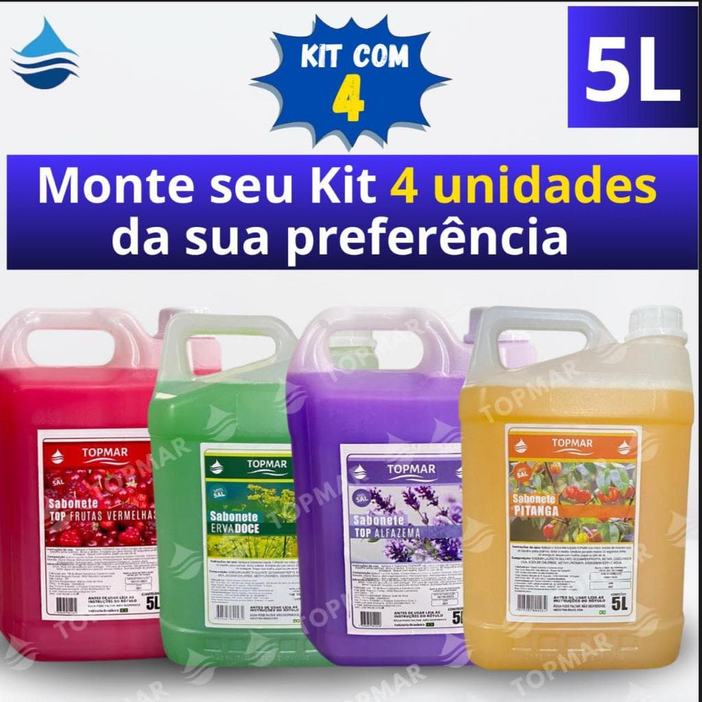 kit c/ 4 Sabonetes Líquidos Perolizados  TOPMAR - 5 litros