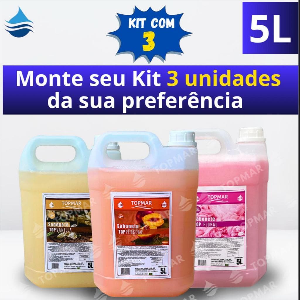 kit c/ 3 Sabonetes Líquidos Perolizados  TOPMAR - 5 litros
