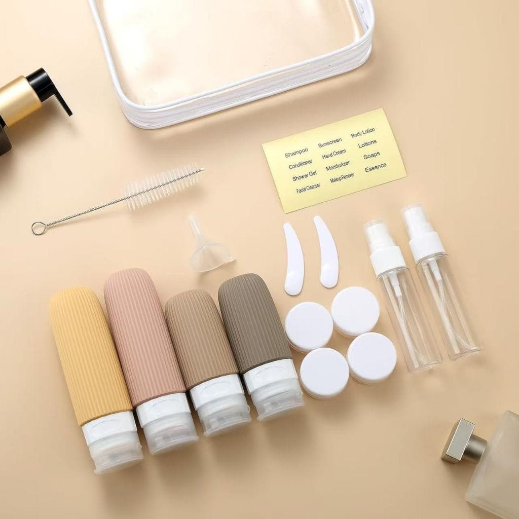 kit para viagem com 15 peças necesser frascos potes e acessórios