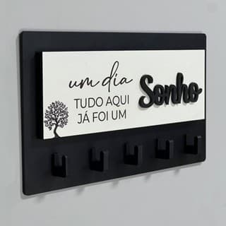 Porta Chaves Decorativo Para Parede 05 Ganchos Em MDF