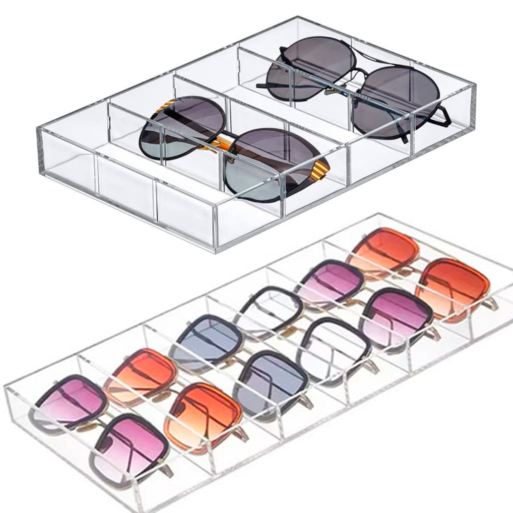 Bandeja Media Porta Óculos 04 06 08 Nichos Acrílico sem capa Porta Maquiagem e Óculos – Organizador com Divisórias