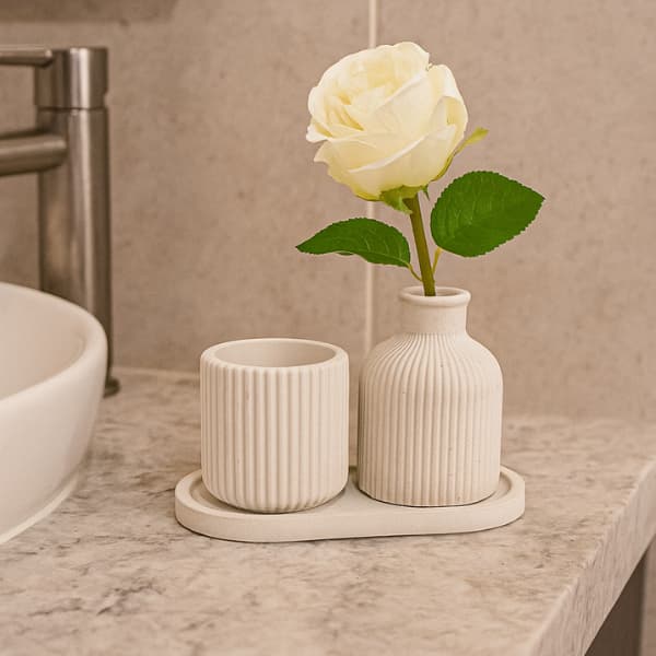 Kit 2 Vazinhos + Suporte Decorativo de Sala,Quarto,Banheiro e Cozinha em Gesso 3d