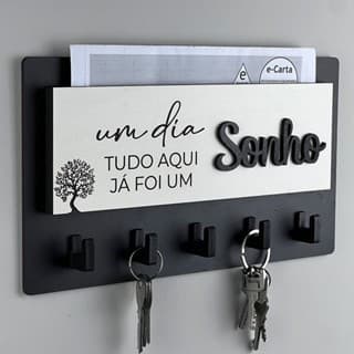 Porta Chaves Decorativo em MDF com 05 Ganchos