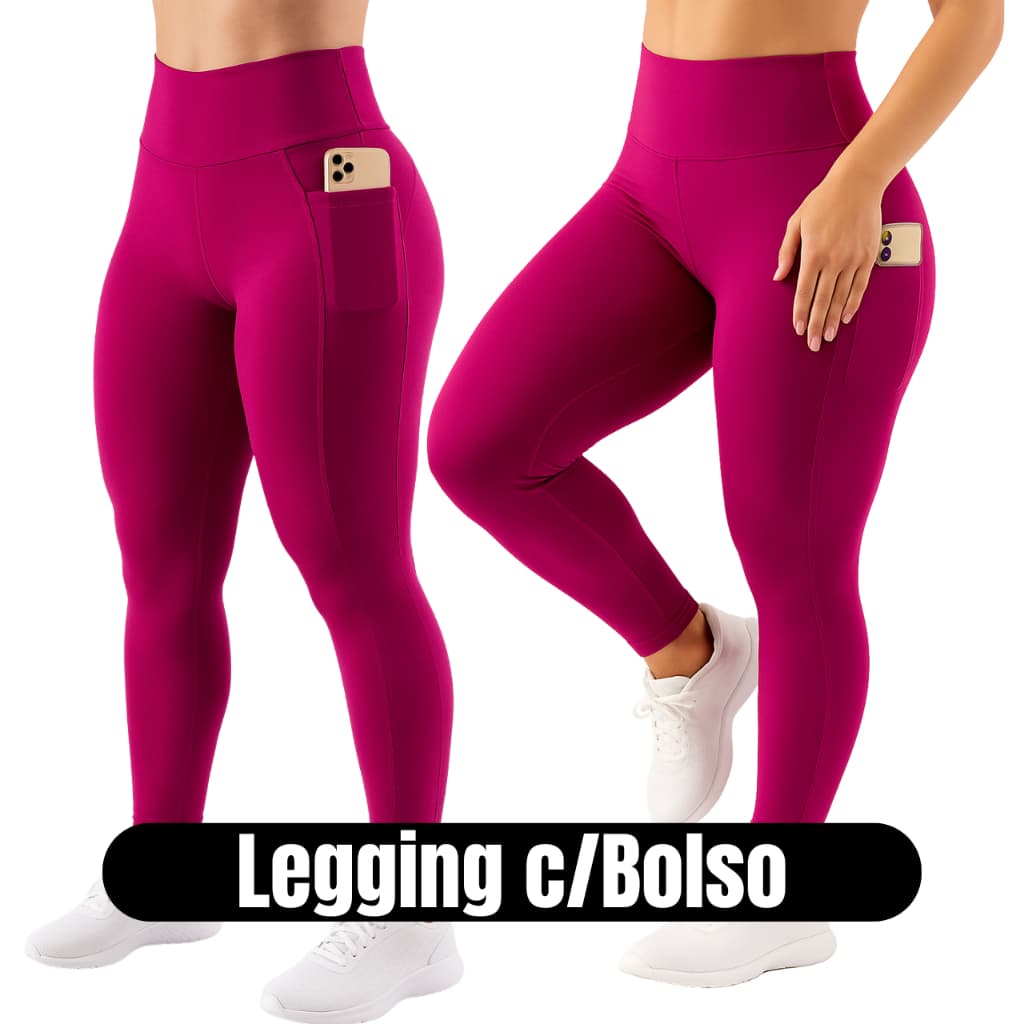 Calça Legging Feminina Com Bolso Zero Transparência Cintura Alta Academia
