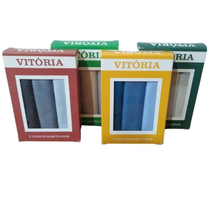 Presente Masculino – 3 - 6 ou 9 Lenços de Bolso Caixa Vitória Brancos e Coloridos