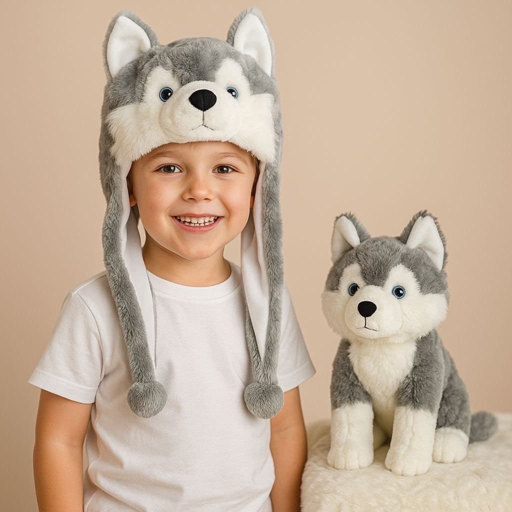 Touca de Lobinho em Pelúcia Com Tapa Orelhas ref:TC-108