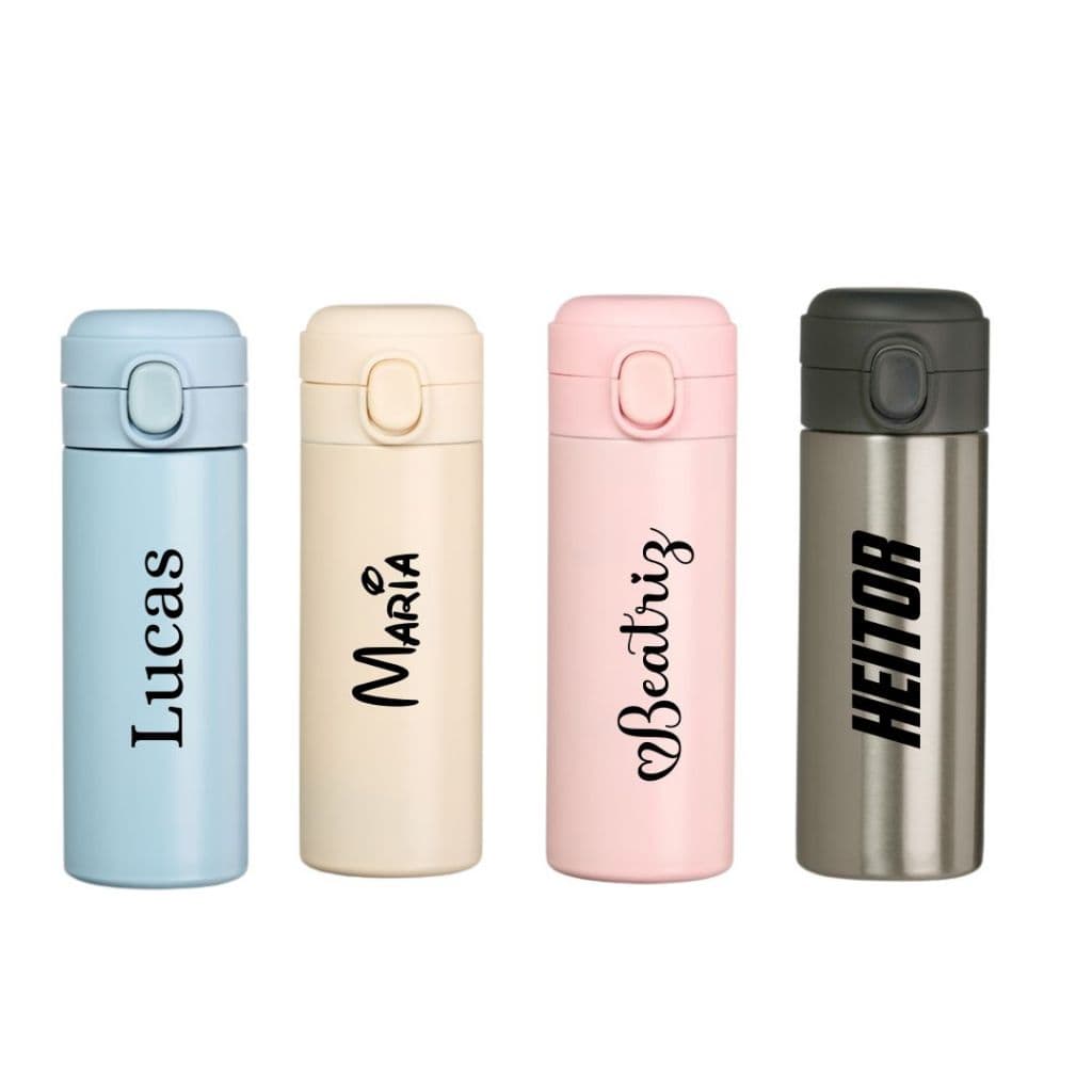 Garrafa 400ml Térmica Personalizada Nome Inox Colorida Para Café Água