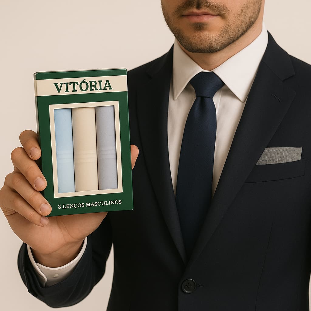 Lenços Elegância Masculina – 3 / 6 ou 9 Lenços de Bolso Presidente Vitoria com Cores Sortidas Coloridas e Branca