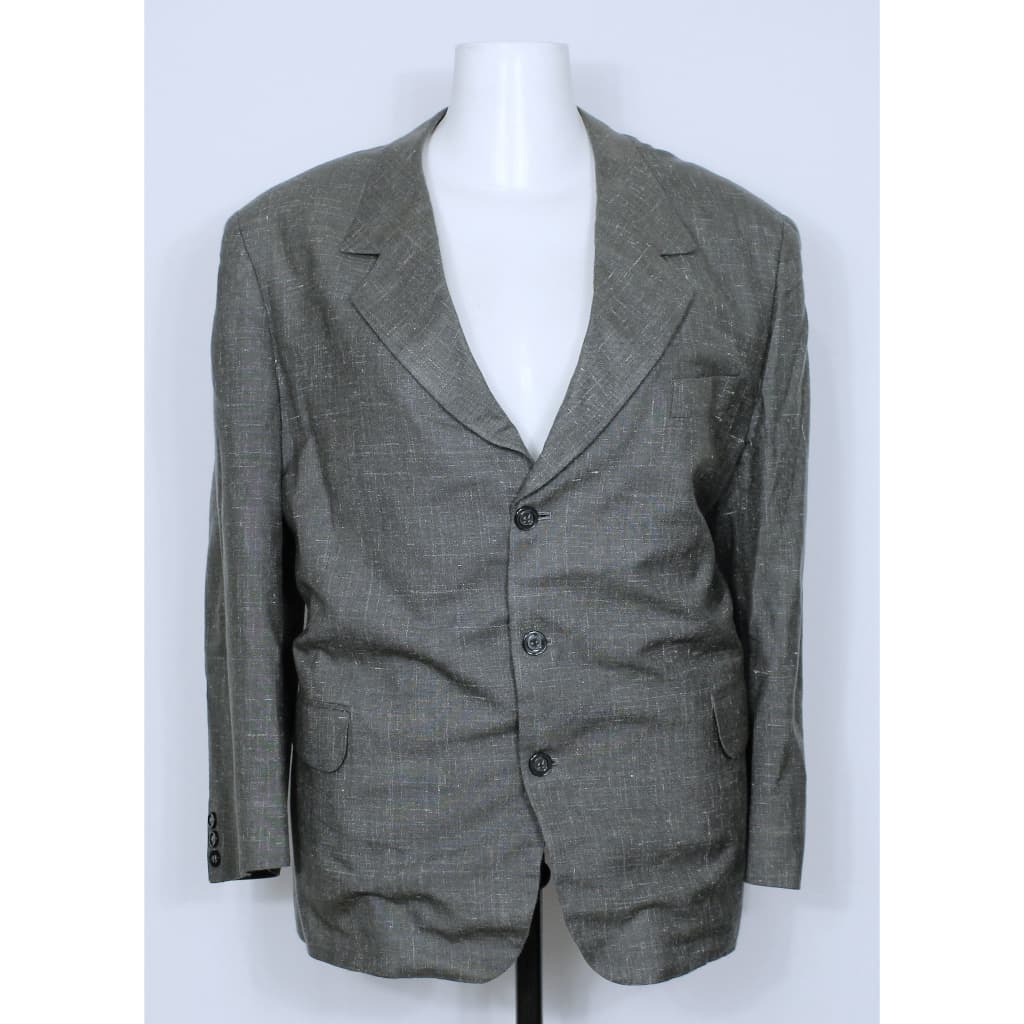 Conjunto terno social alfaiataria cinza linho vintage plus size - Veste blazer 60 e calça 48/50 - Ref. 4255  (brechó)