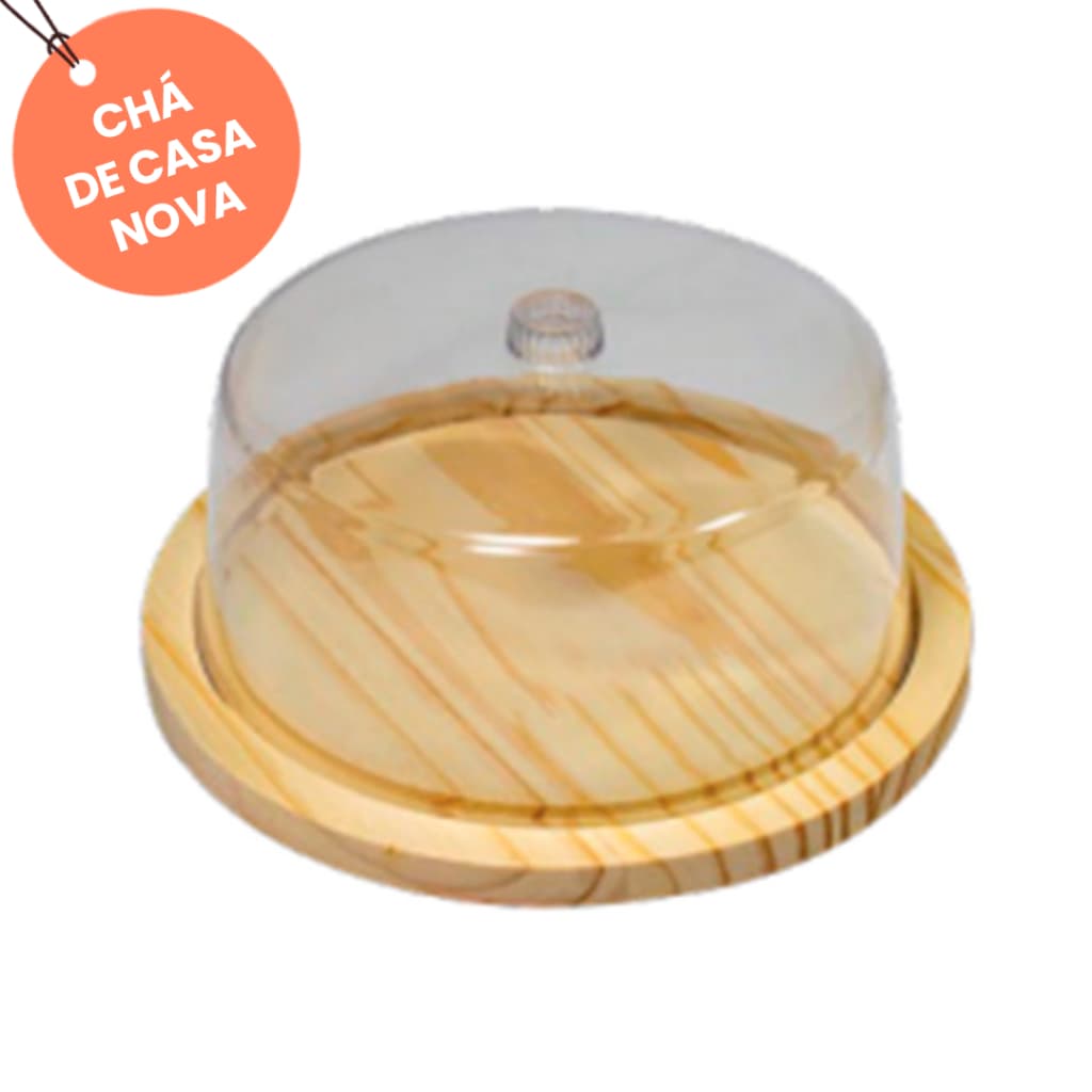 OFERTA 4.4  Boleira e Queijeira de Madeira Natural e Tampa de Acrilico para Café, Bolos, Mesa Posta