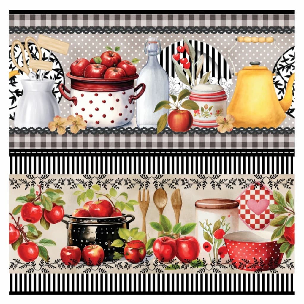 Tricoline Digital Barrado Apples 100% Algodão 55x150cm Pano de Prato Toalhas Maria Flor Tecidos