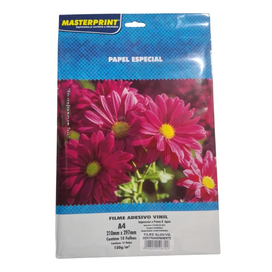 PAPEL ESPECIAL VINIL ADESIVO SEMI TRANSPARENTE A PROVA D'ÁGUA MASTERPRINT 150g A4 – 10 folhas