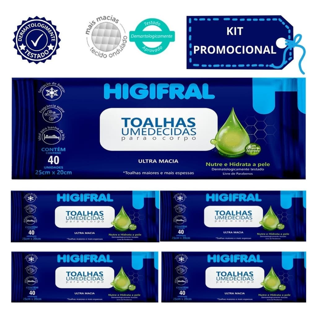 Toalhas Umedecidas Geriátricas Lenços Adulto Higifral Kit 5 Pacotes