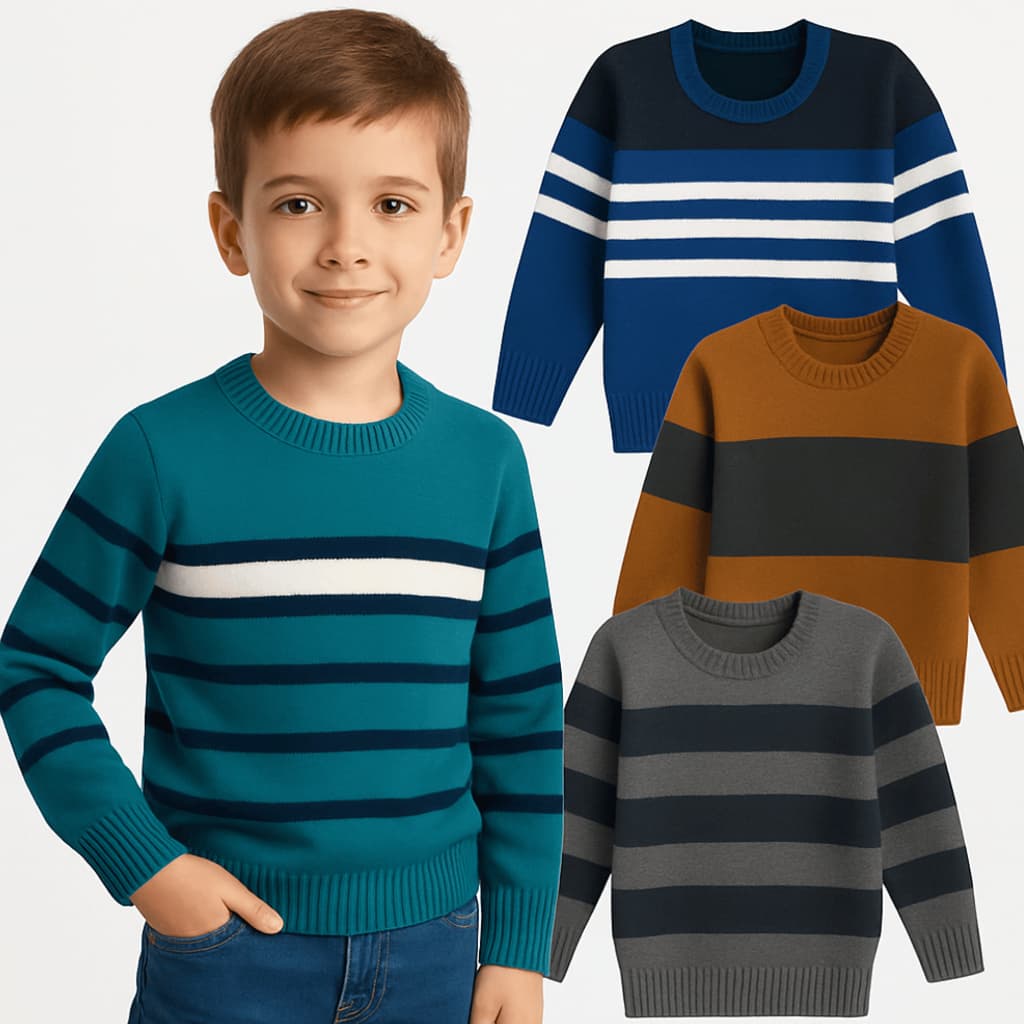 Kit 3, 2, ou 1unid Suéter Infantil Tricô Menino masculino Tam 1 ao 8 Cores Variadas Quentinho Conf