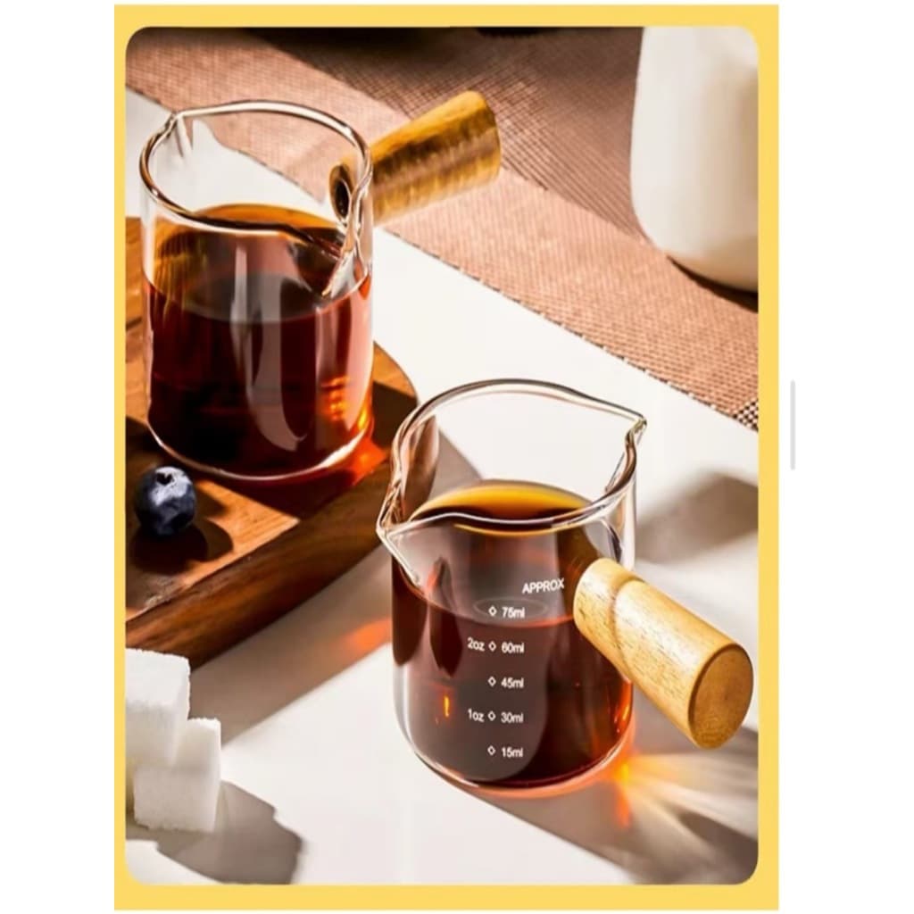 1pes/kit2 Copo Vidro Medidor De Café Expresso Alça De Madeira Barista-envio imediato