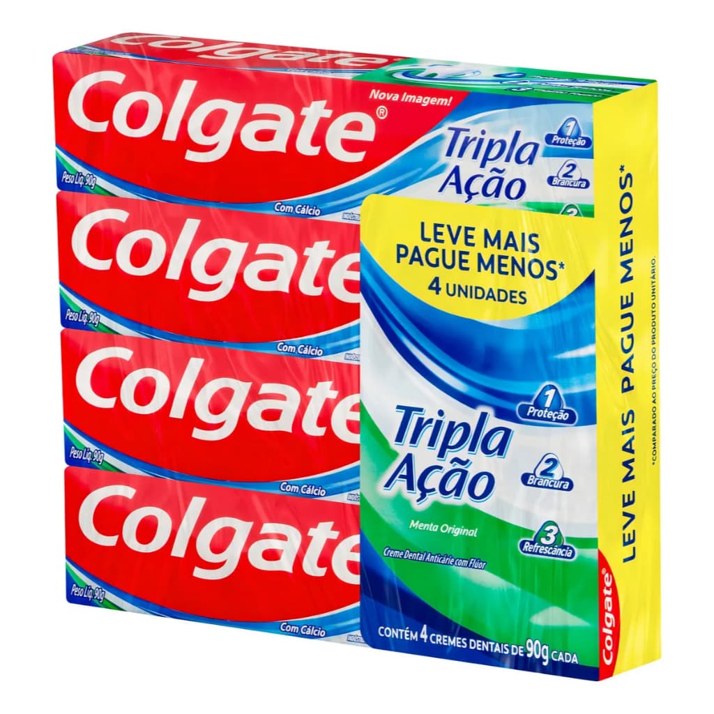 Kit Creme Dental Colgate Tripla Ação Menta Original Pacote Com 4 Unidades 360g