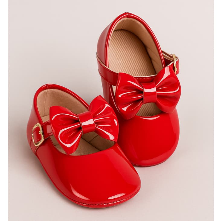 Sapatilha Bebê Menina Laço Verniz Removível Daminha Festa Batizado 14 ao 19 Vermelha