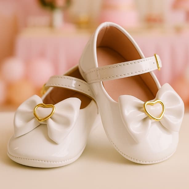 Sapatilha Bebê Feminina Laço Coração Daminha Festa Batizado 14 ao 19 Branca